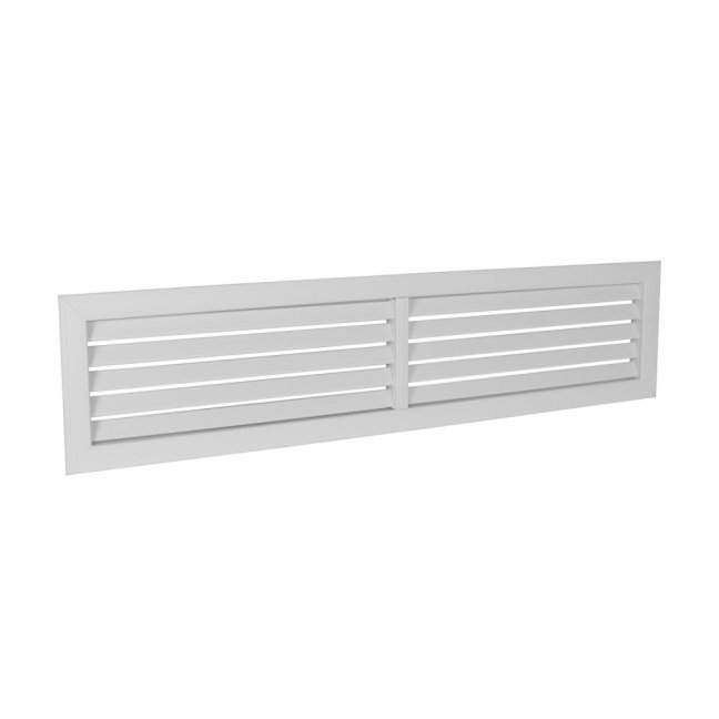 Hranatá ventilační mřížka 912x362mm s pevnou žaluzií bez příruby - bílá