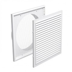 Hranatá větrací mřížka 154x154mm s pevnou žaluzií a síťkou proti hmyzu - s přírubou 100mm, bílá