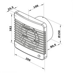 Ventilátor do koupelny GRACE Highpress ZW 150 s časovým doběhem, čidlem vlhkosti a s vyšším tlakem
