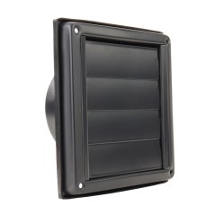 Nerezová hranatá mřížka 180x180mm se samotížnou žaluzií a přírubou 125mm, černá