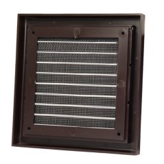 Hranatá ventilační mřížka 186x186mm s pevnou žaluzií, síťkou, bez příruby, hnědá