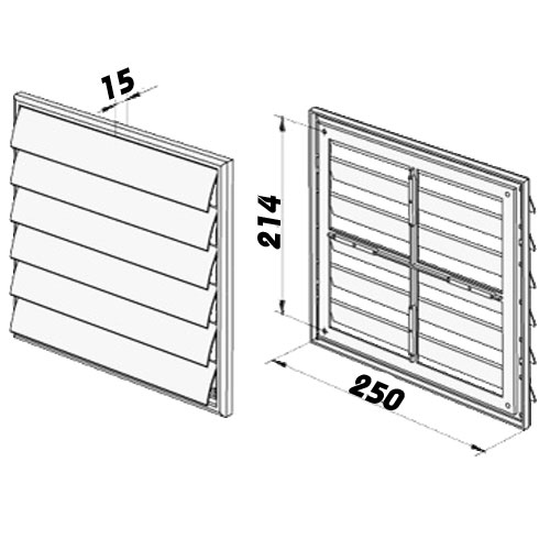 Hranatá větrací mřížka 250x250mm se samotížnou žaluzií - bez příruby, bílá