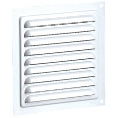 Hranatá větrací mřížka 250x250mm kovová s pevnou žaluzií a síťkou - bez příruby