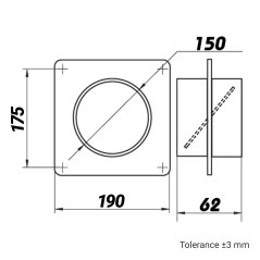 Montážní plastový rámeček pro kruhové potrubí 150 s přírubou a zpětnou klapkou