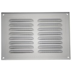 Hranatá větrací mřížka 215x150mm kovová s pevnou žaluzií a síťkou - bez příruby