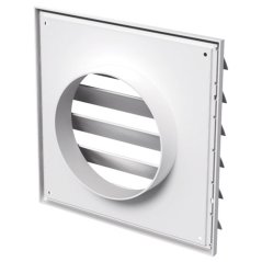 Hranatá větrací mřížka 154x154mm se samotížnou žaluzií - s přírubou 100mm, bílá
