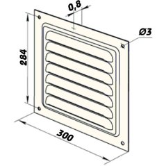 Pozinkovaná hranatá větrací mřížka 300x300mm s pevnou žaluzií a síťkou - bez příruby