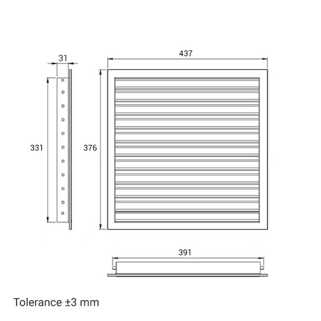 Hranatá větrací mřížka 400x350mm z extrudovaného hliníku bez příruby - bílá