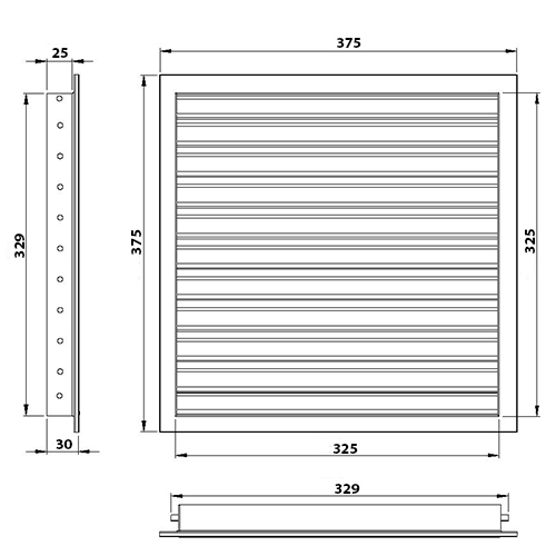 Hranatá větrací mřížka 350x350mm z extrudovaného hliníku bez příruby - šedá
