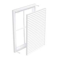 Hranatá ventilační mřížka 299x221mm s pevnou žaluzií, síťkou, bez příruby, bílá
