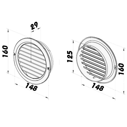 Kruhová větrací mřížka 125 mm s přírubou, síťkou, bez regulace, hnědá