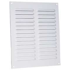 Hranatá větrací mřížka 195x245mm kovová s pevnou žaluzií a síťkou - bez příruby