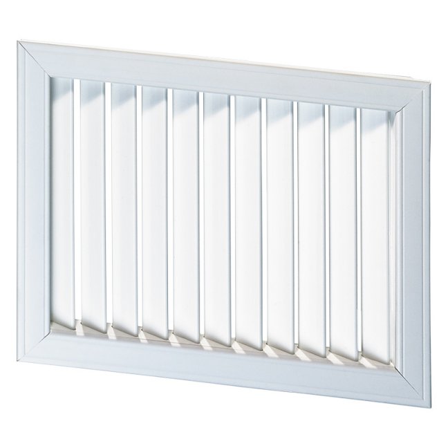 Hranatá ventilační mřížka 513x453mm s pevnou vertikální žaluzií bez příruby - bílá